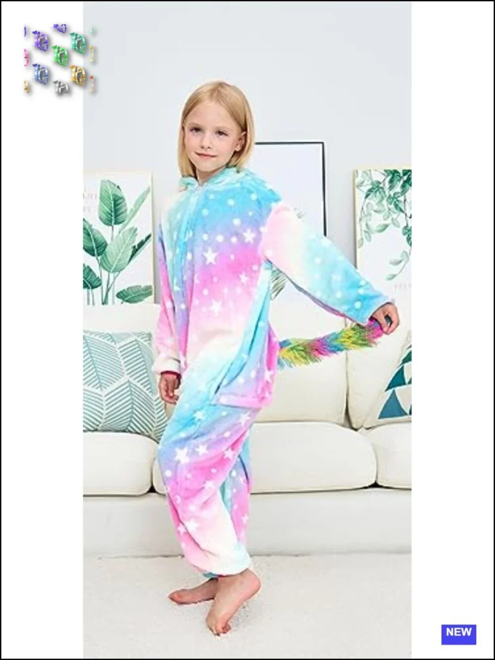 Unisex Kids Unicorn Onesie Pajamas Costume Fleece Hooded Jumpsuit